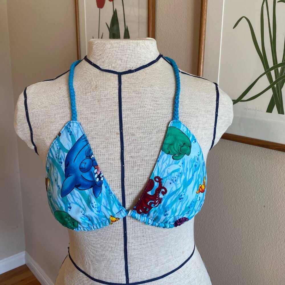 Handmade fabric & crochet bikini top adjustable festival top